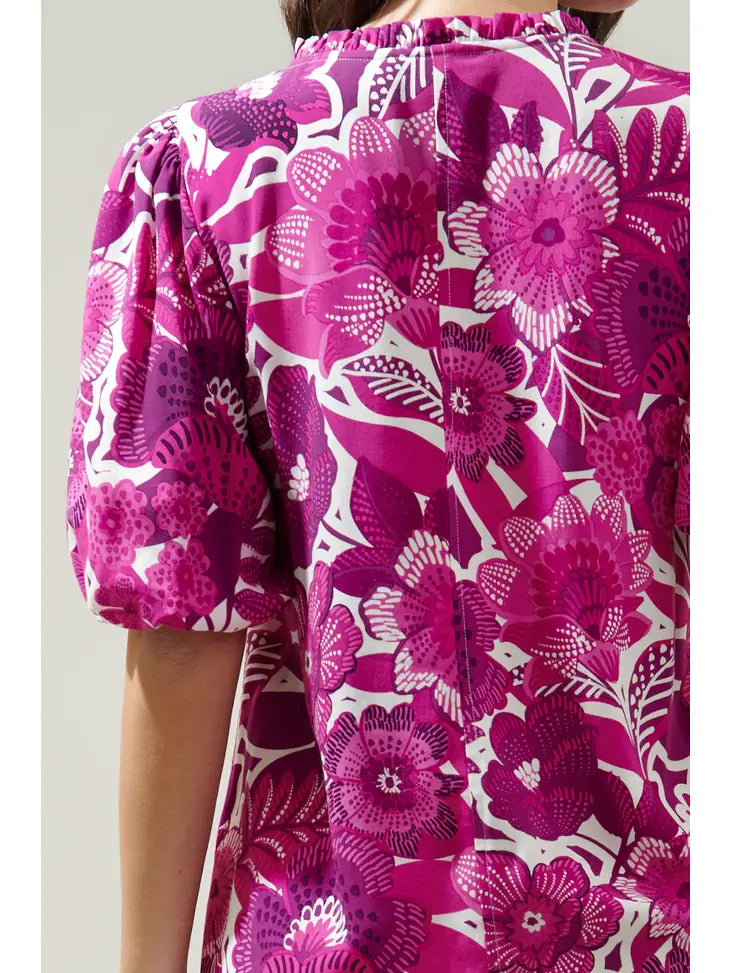 Floral Orchid Purple Puff Sleeve Blouse