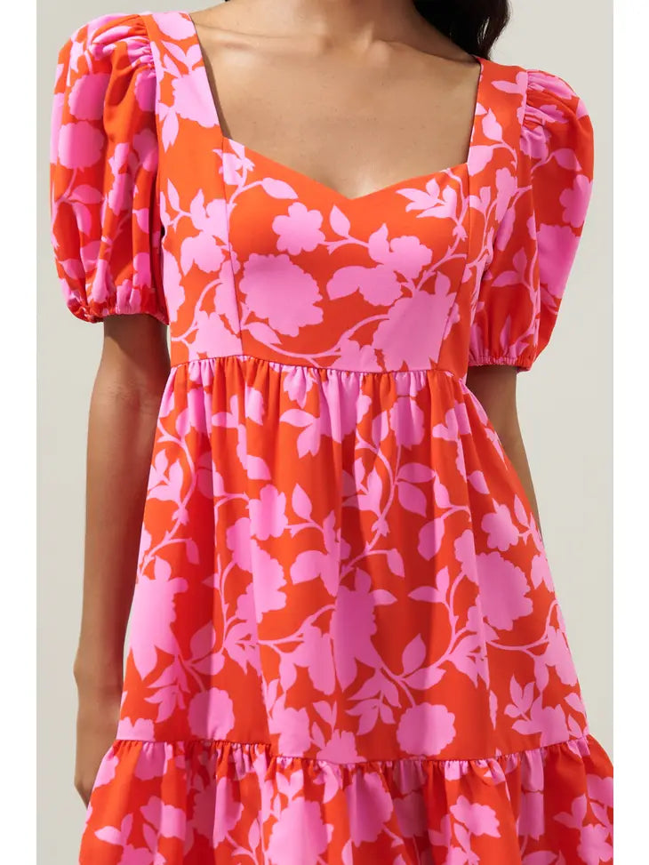 Sweetheart Pink and Red Floral Mini Dress