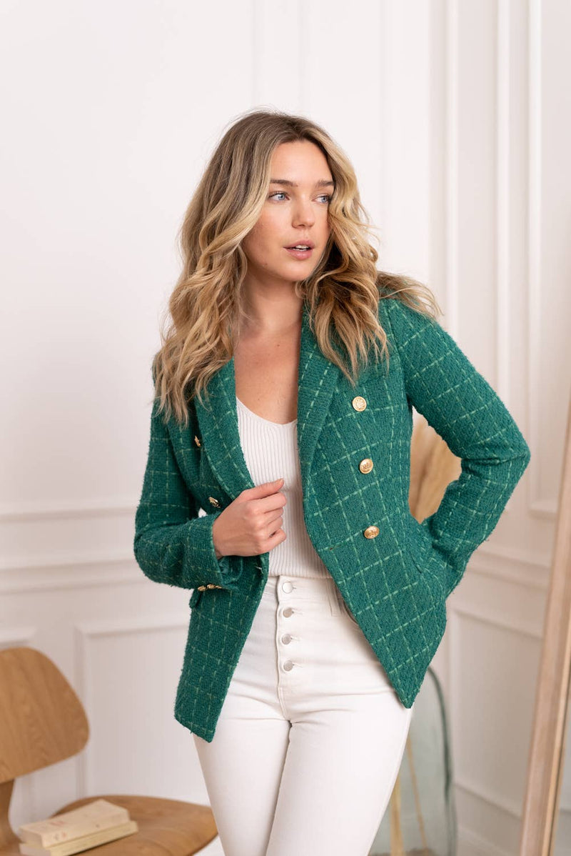 Natasha Tweed Fitted Blazer - Green