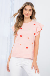 Heart Ruffle Sleeve Blouse