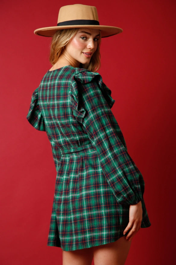 Plaid Ruffled Mini Dress Large