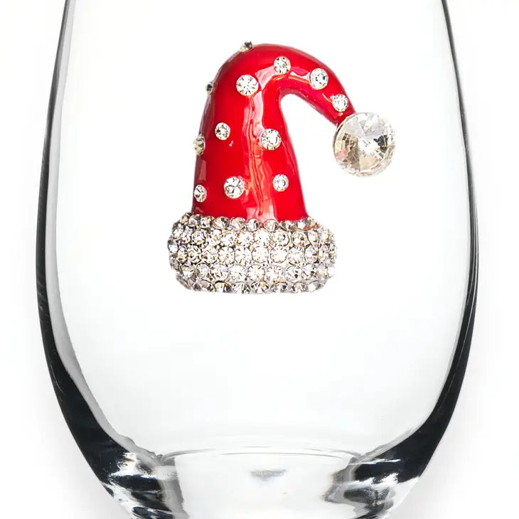 Jeweled Stemless Wine Glass - Christmas Santa Hat