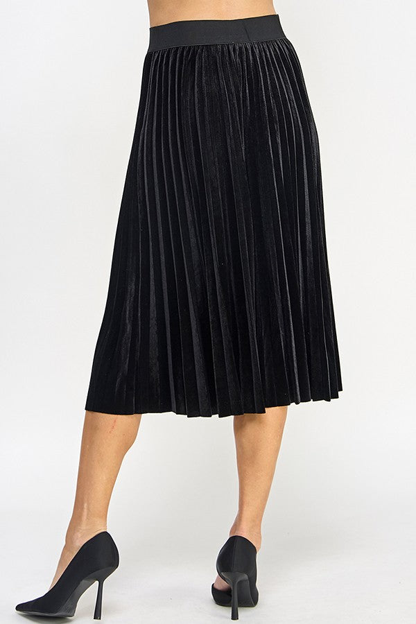 Velvet Pleated Skirt - Black
