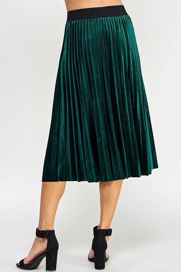 Velvet Pleated Skirt - Forest Green – Karden Lane