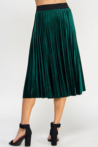 Velvet Pleated Skirt - Forest Green