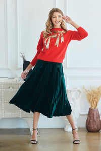 Velvet Pleated Skirt - Forest Green