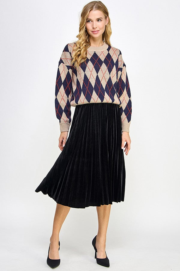 Velvet Pleated Skirt - Black