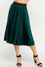 Velvet Pleated Skirt - Forest Green