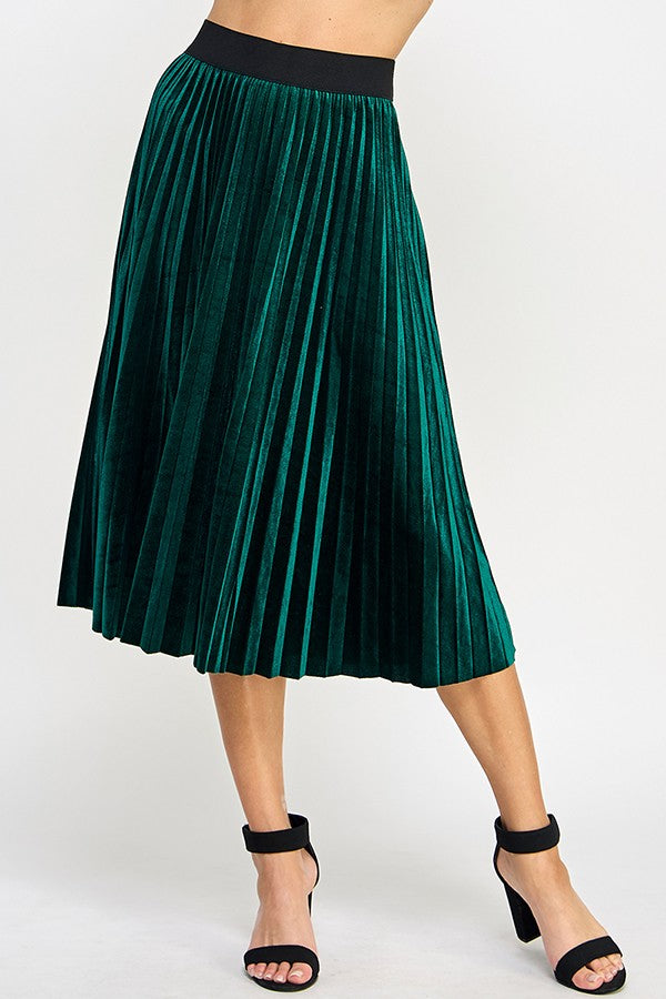 Velvet Pleated Skirt - Forest Green