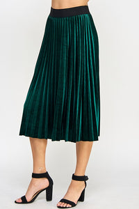 Velvet Pleated Skirt - Forest Green