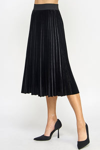 Velvet Pleated Skirt - Black