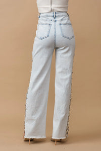 Jeweled Side Cut Jeans - Light Wash - Glam Rodeo
