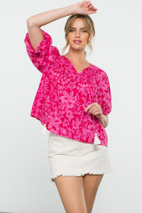 Floral Puff Sleeve Blouse - Pink