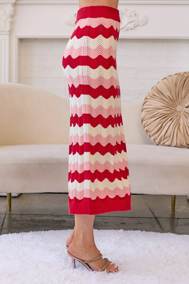 Ric Rac Stripe Knit Midi Skirt