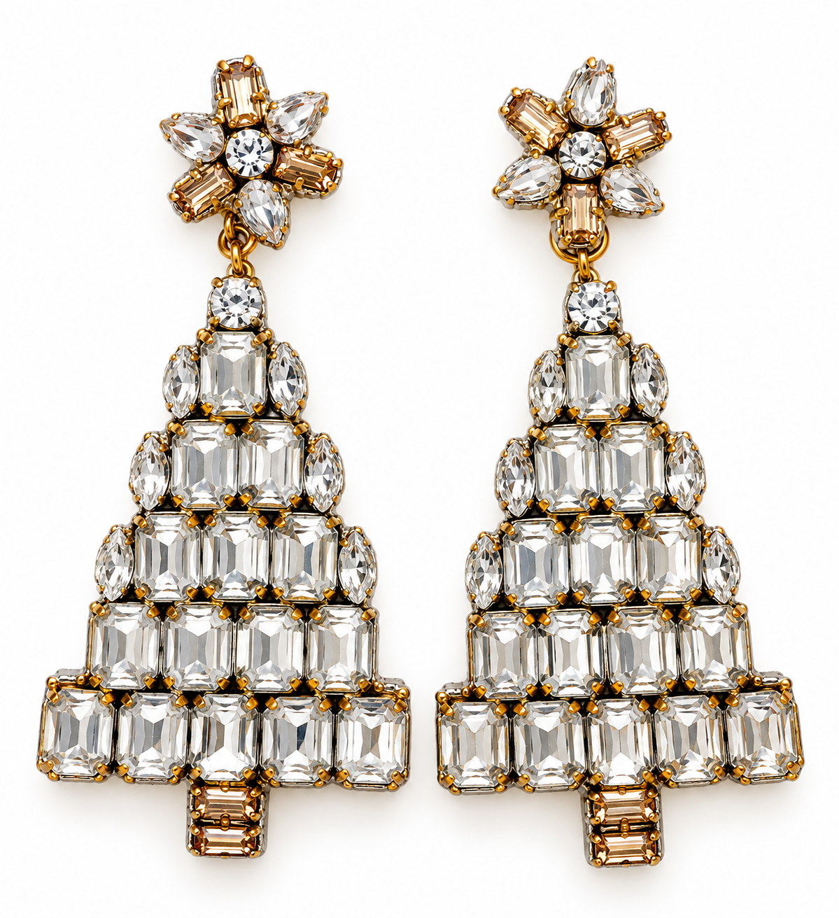 Christmas Tree Beaded Earrings - Silver