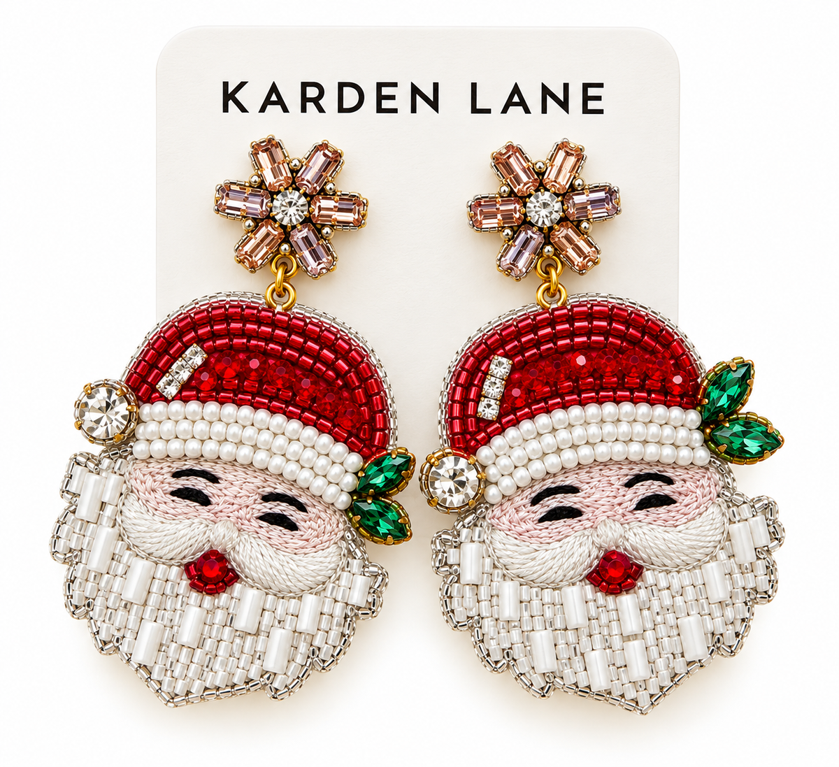 Santa Beaded Earrings - Red