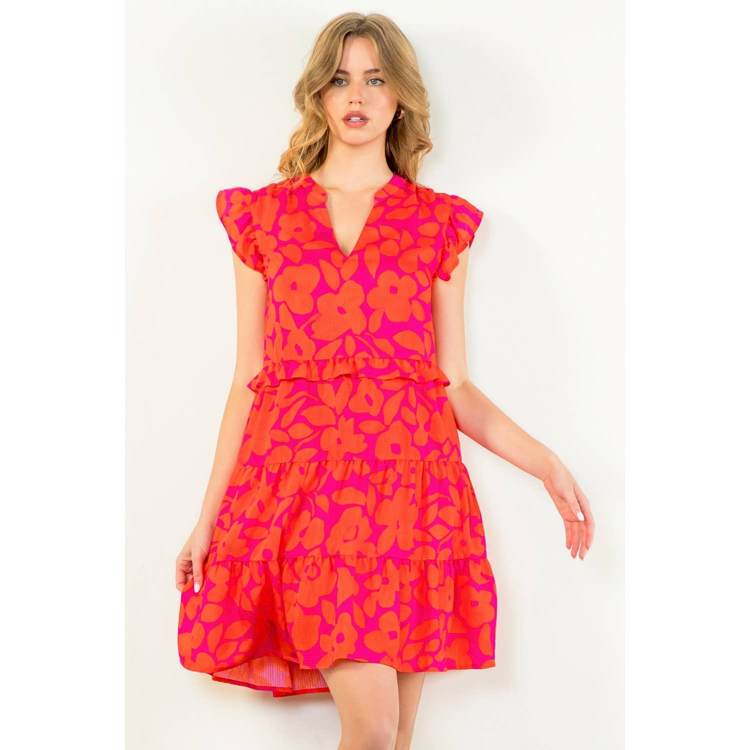 Floral Tiered Dress - Red