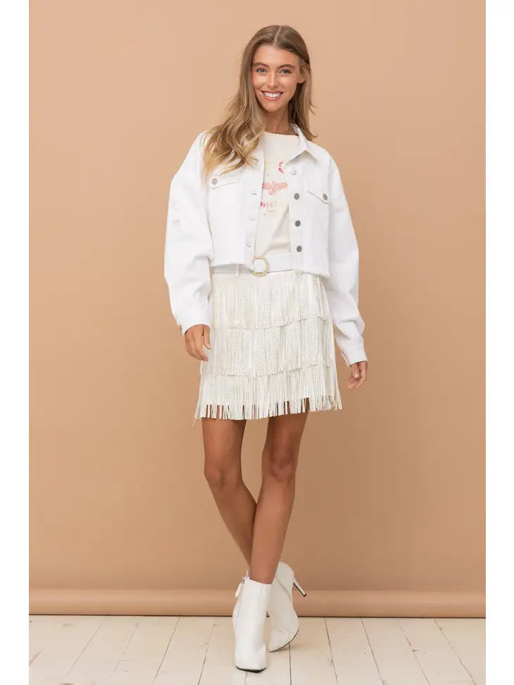 Rhinestone Fringe Jacket - White Rodeo Outfit