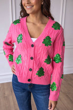 Sequin Trees Cardigan - Pink