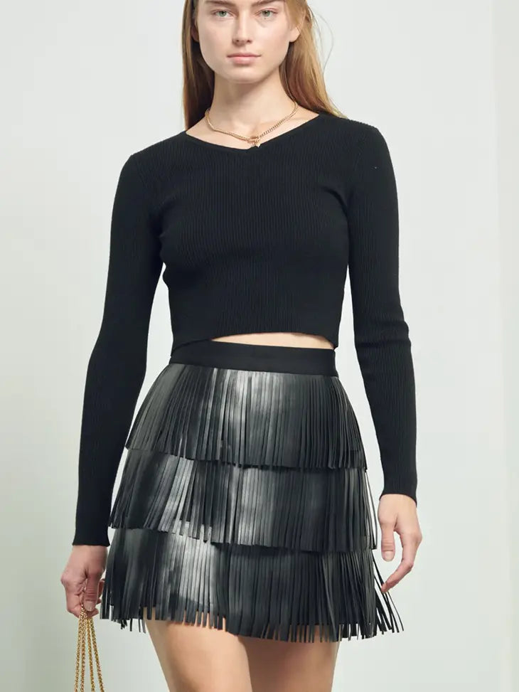 SPLICED FRINGE SKIRT – Black – Norma Kamali