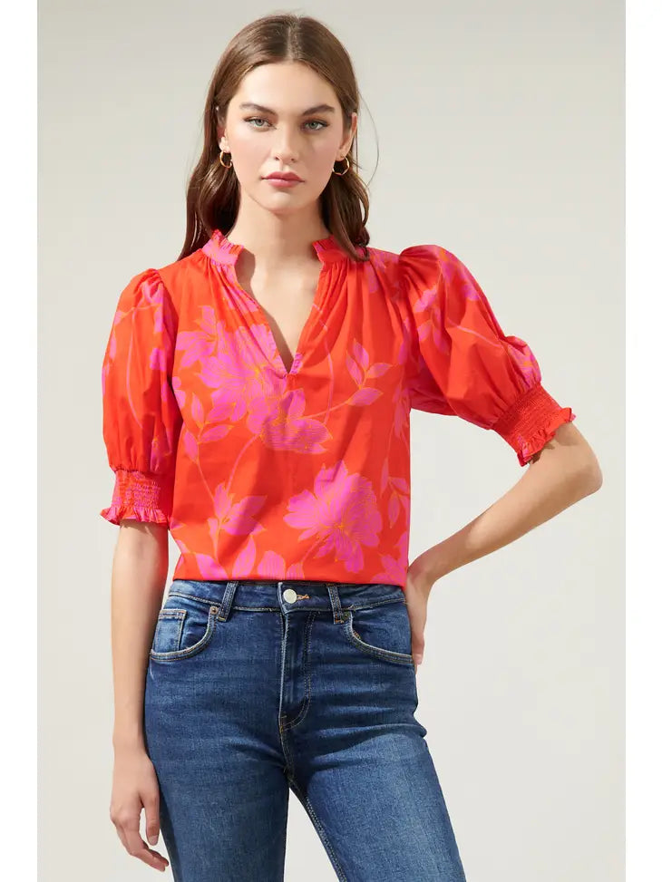 Millie Pink and Red Floral Blouse