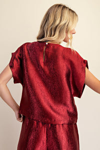 Metallic Wide Leg Trousers - Burgundy Red