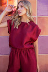 Metallic Drop Sleeve Top - Burgundy Red
