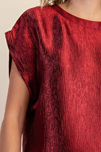Metallic Drop Sleeve Top - Burgundy Red