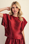 Metallic Drop Sleeve Top - Burgundy Red
