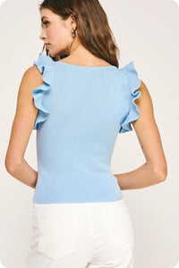 Knit Ruffle Top - Chambray