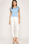 Knit Ruffle Top - Chambray