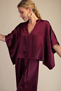 V-Neck Drop sleeve Blouse - Wine