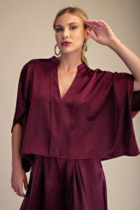 V-Neck Drop sleeve Blouse - Wine