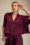 V-Neck Drop sleeve Blouse - Wine