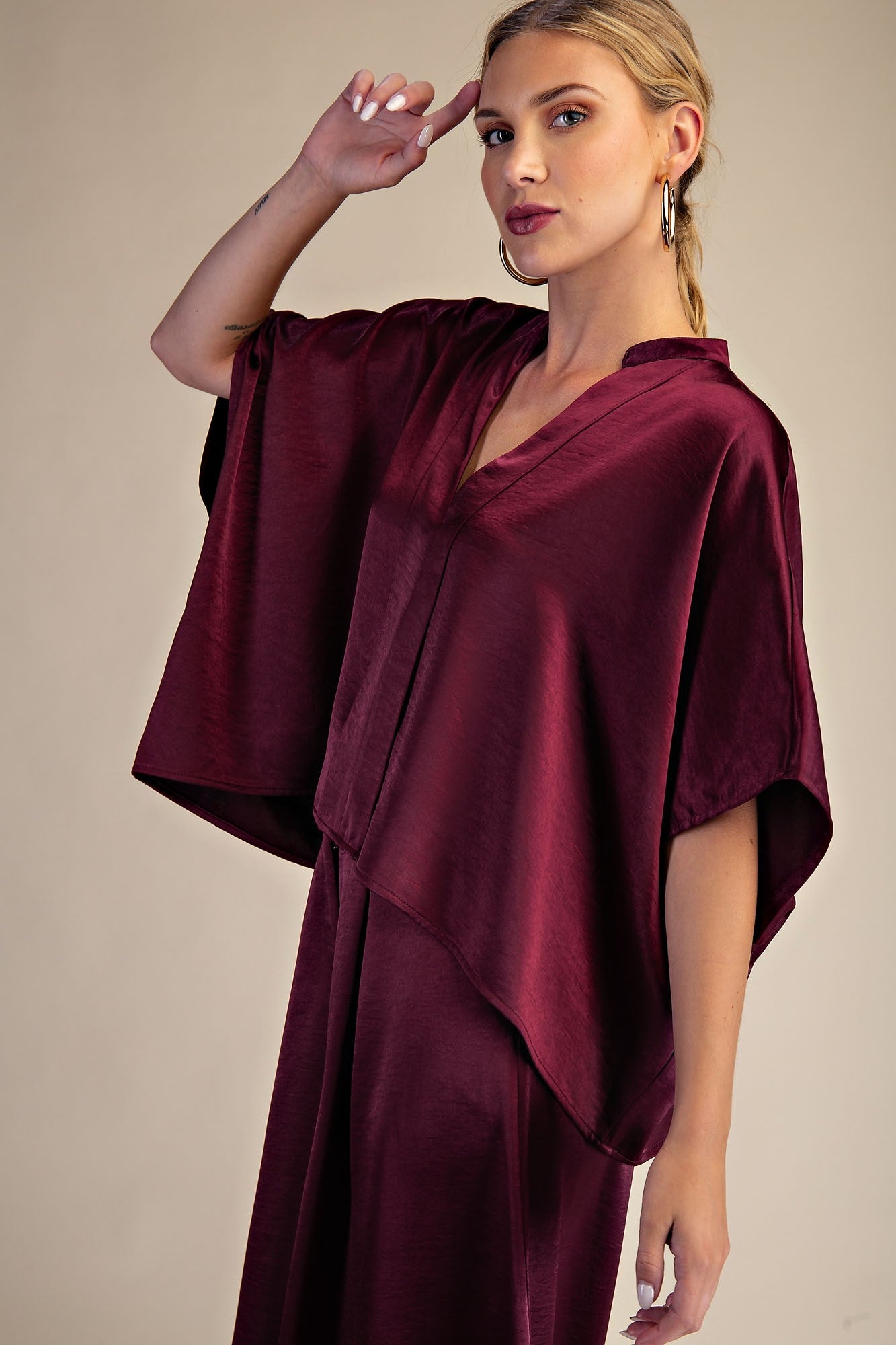 V-Neck Drop sleeve Blouse - Wine
