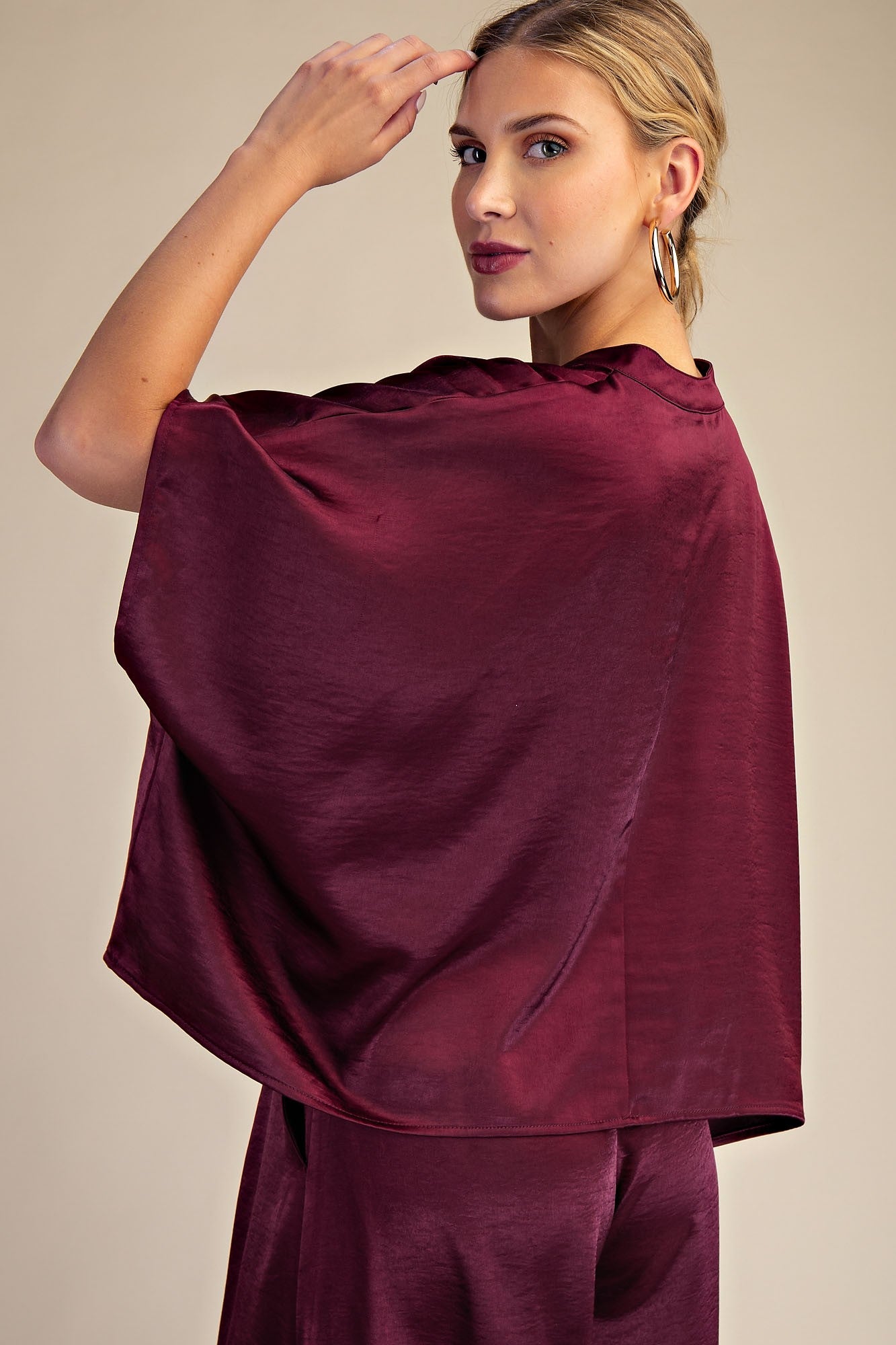 V-Neck Drop sleeve Blouse - Wine