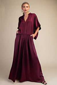 V-Neck Drop sleeve Blouse - Wine