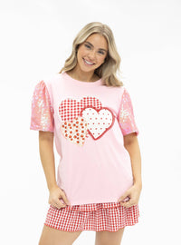 Heart Patches Sequin Sleeve Top
