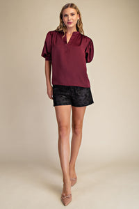 Marissa Puff Sleeve Blouse - Burgundy
