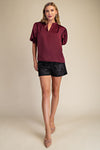 Marissa Puff Sleeve Blouse - Burgundy