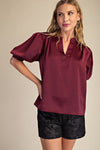 Marissa Puff Sleeve Blouse - Burgundy