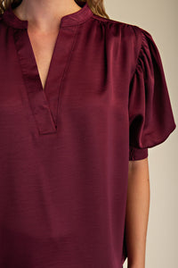 Marissa Puff Sleeve Blouse - Burgundy