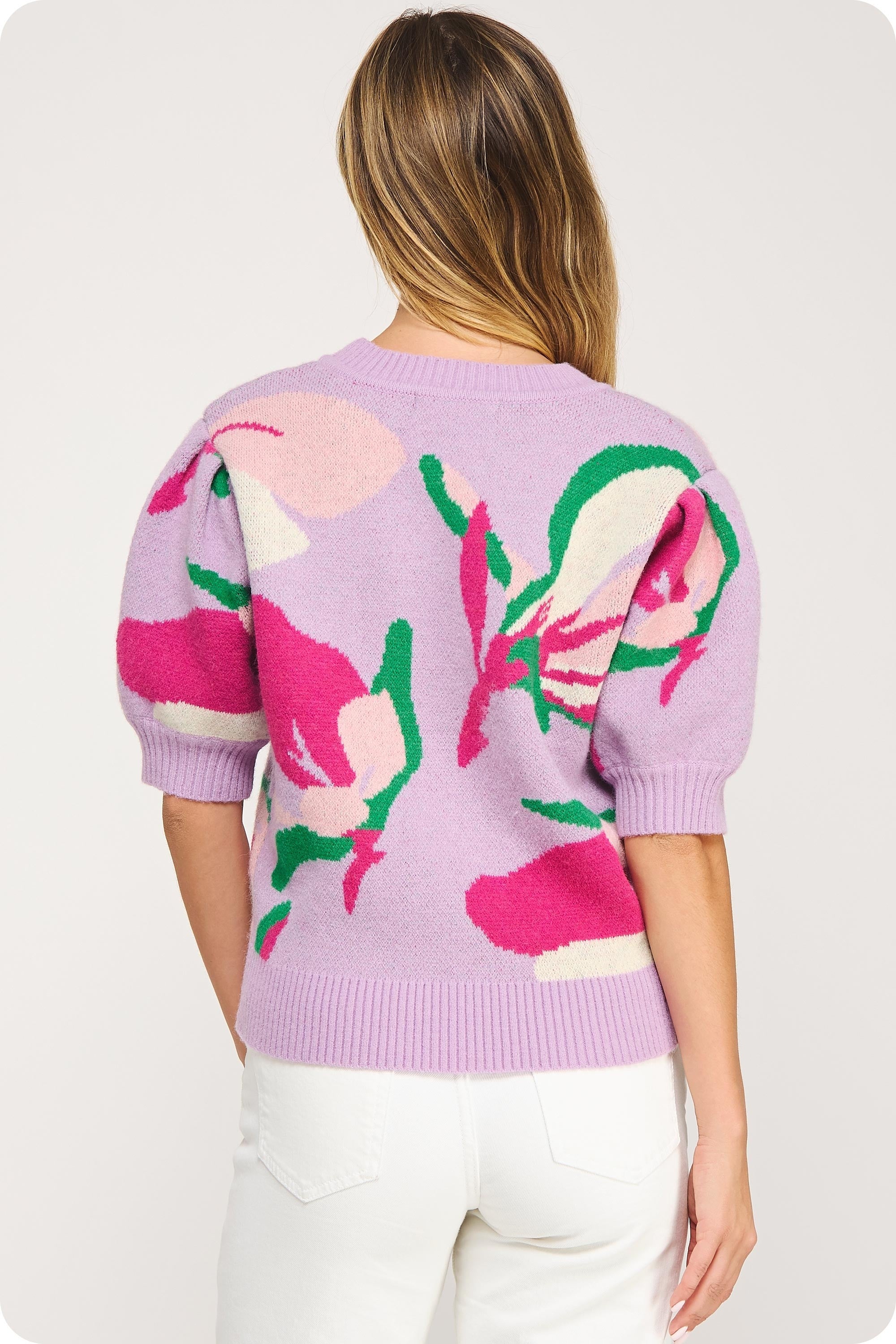 Floral Puff Sleeve Sweater