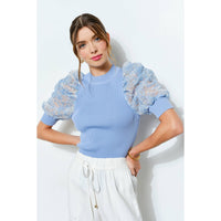 Floral Puff Sleeve Top - Blue