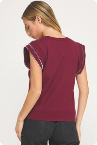 Knit Pearl Top - Burgundy