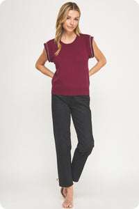 Knit Pearl Top - Burgundy