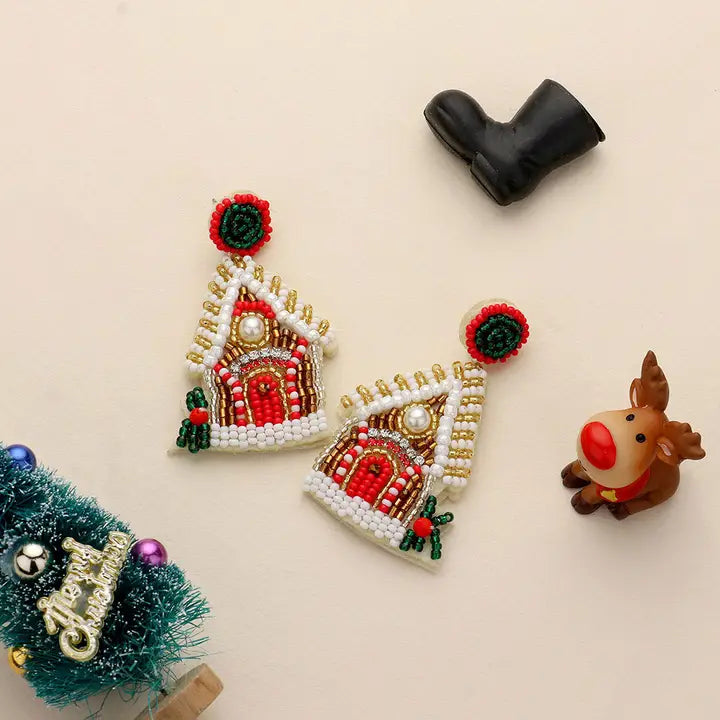 Gingerbread House Beaded Earrings