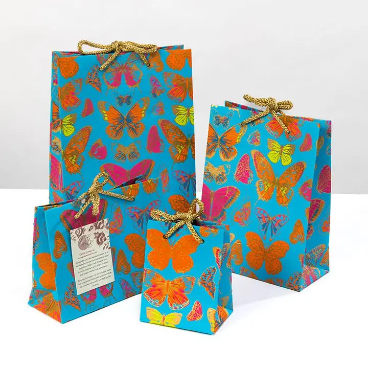 Turquoise Butterfly Gift Bag - Medium