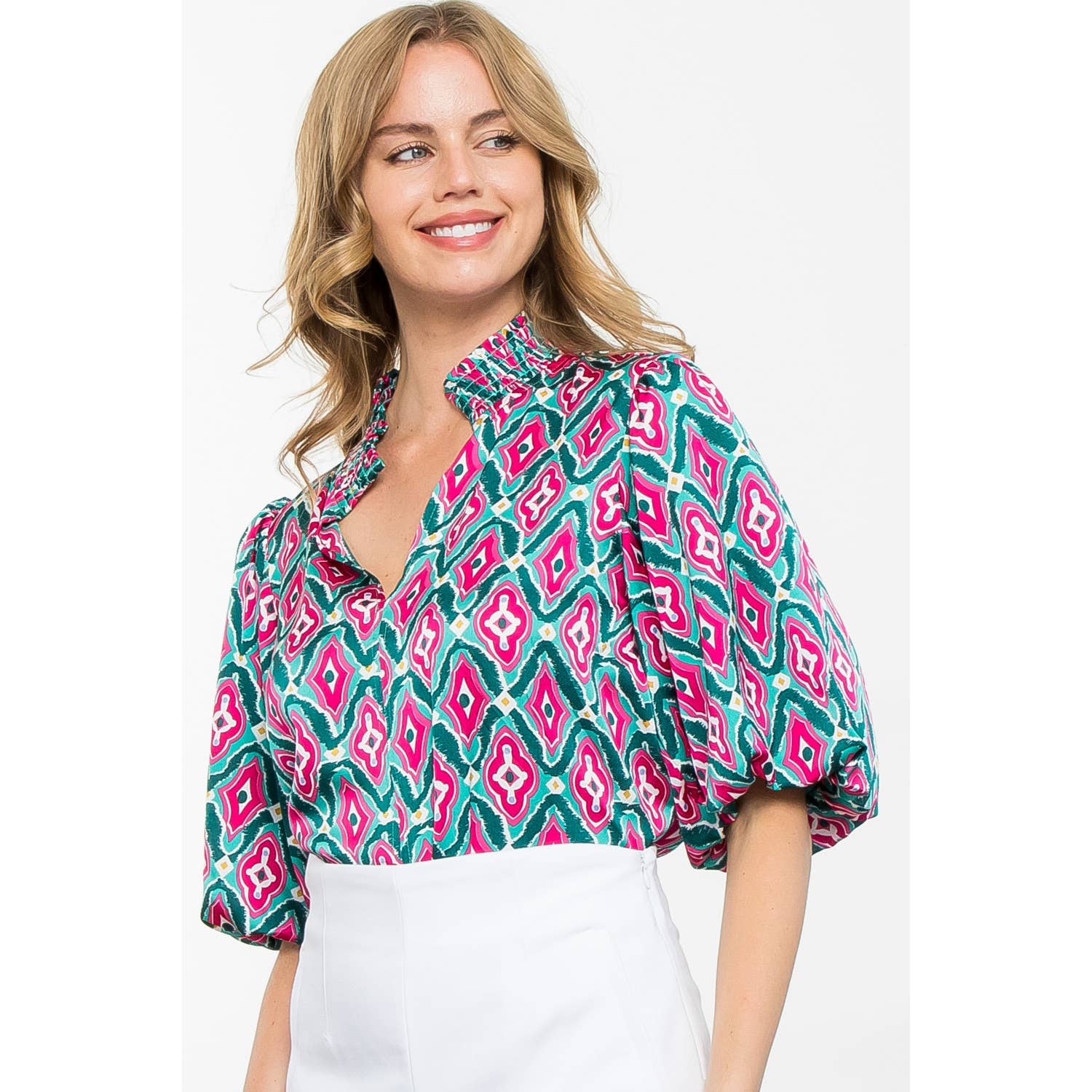 Patterned Puff Sleeve Top