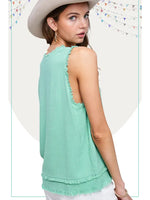 Cut Edge Sleeveless Tank Top -Turquoise